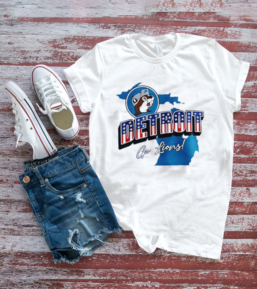 Detroit Lions Buc Ee's Go Lions Patriotic Michigan Map T-Shirt