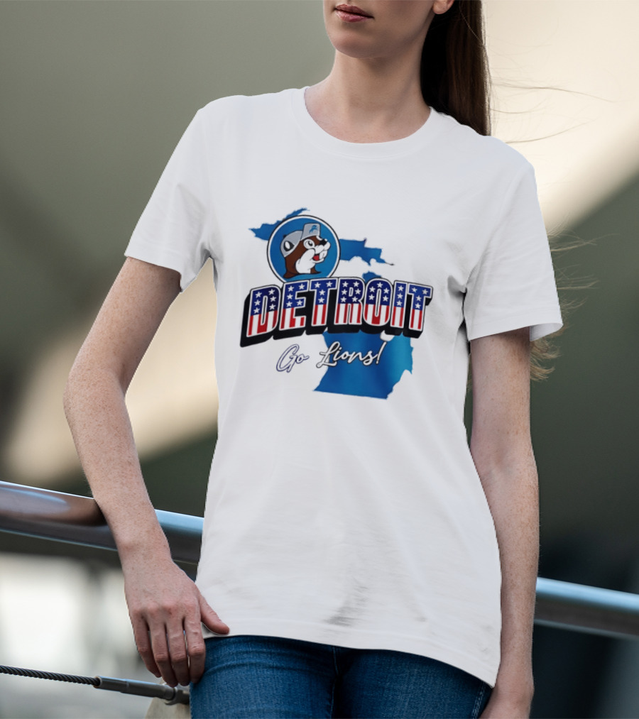Detroit Lions Buc Ee's Go Lions Patriotic Michigan Map T-Shirt