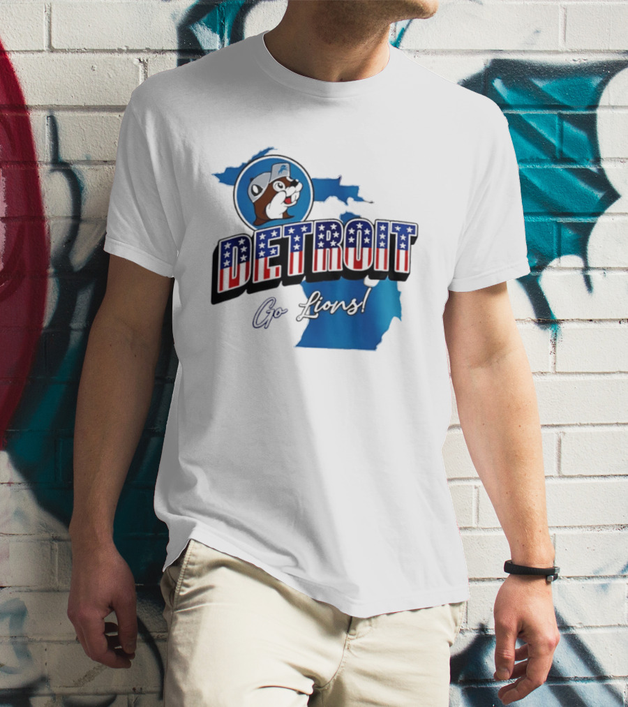 Detroit Lions Buc Ee's Go Lions Patriotic Michigan Map T-Shirt