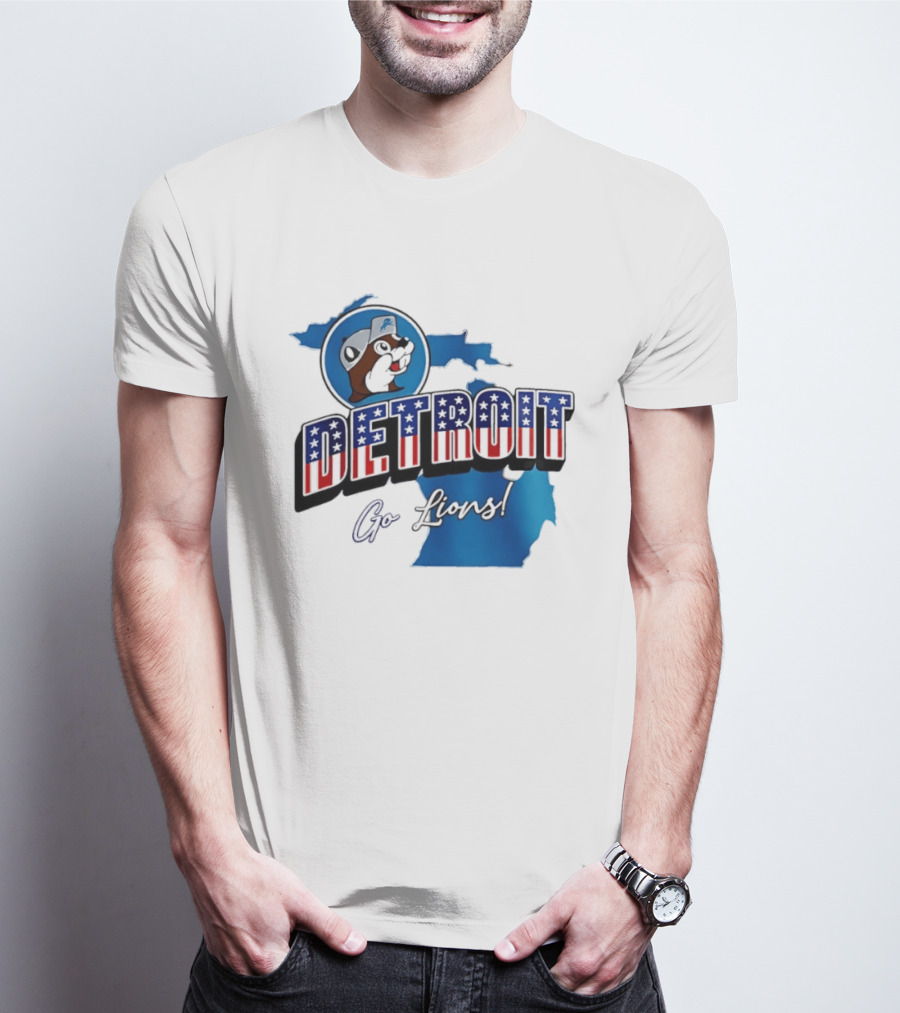 Detroit Lions Buc Ee's Go Lions Patriotic Michigan Map T-Shirt
