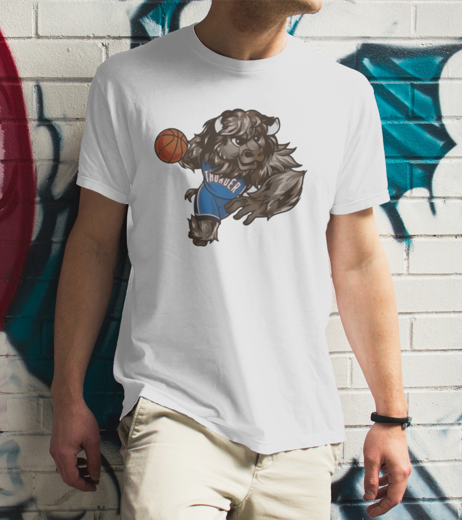 Oklahoma City Thunder Rumble The Bison Basketball Mascot Fun T-Shirt