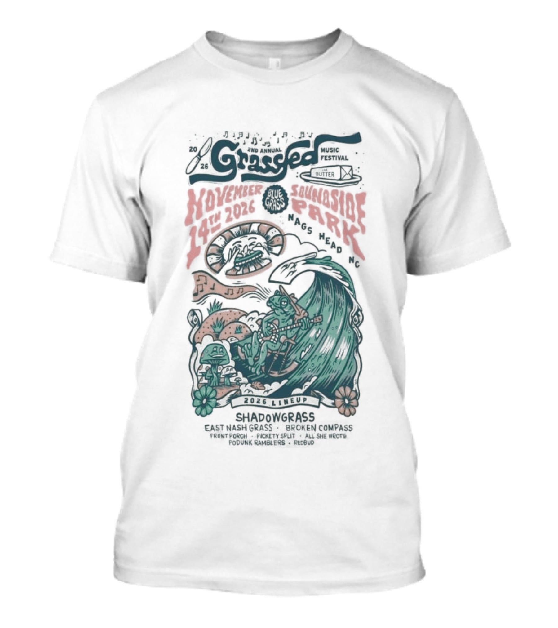 Shadowgrass November 14 2026 Nags Head NC Psychedelic Swirling Mushroom Wave T-Shirt