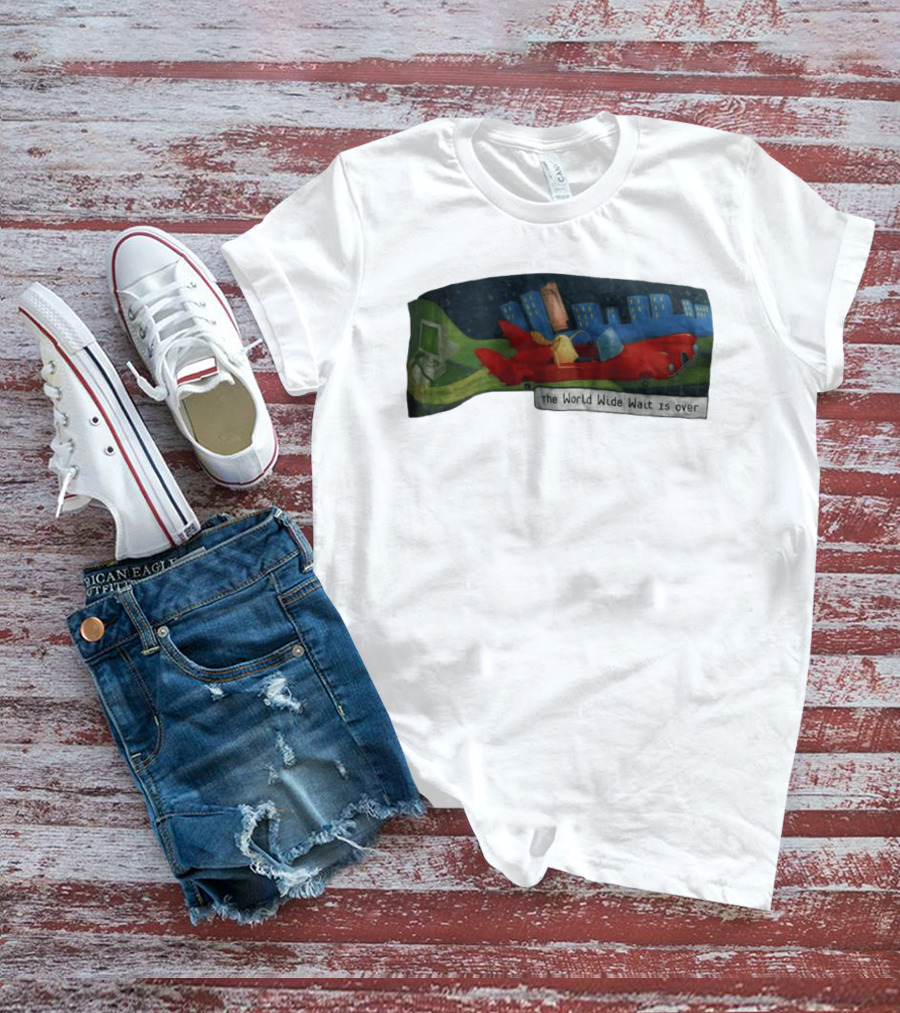 The World Wide Wait Is Over Red Car Cityscape Adventure T-Shirt