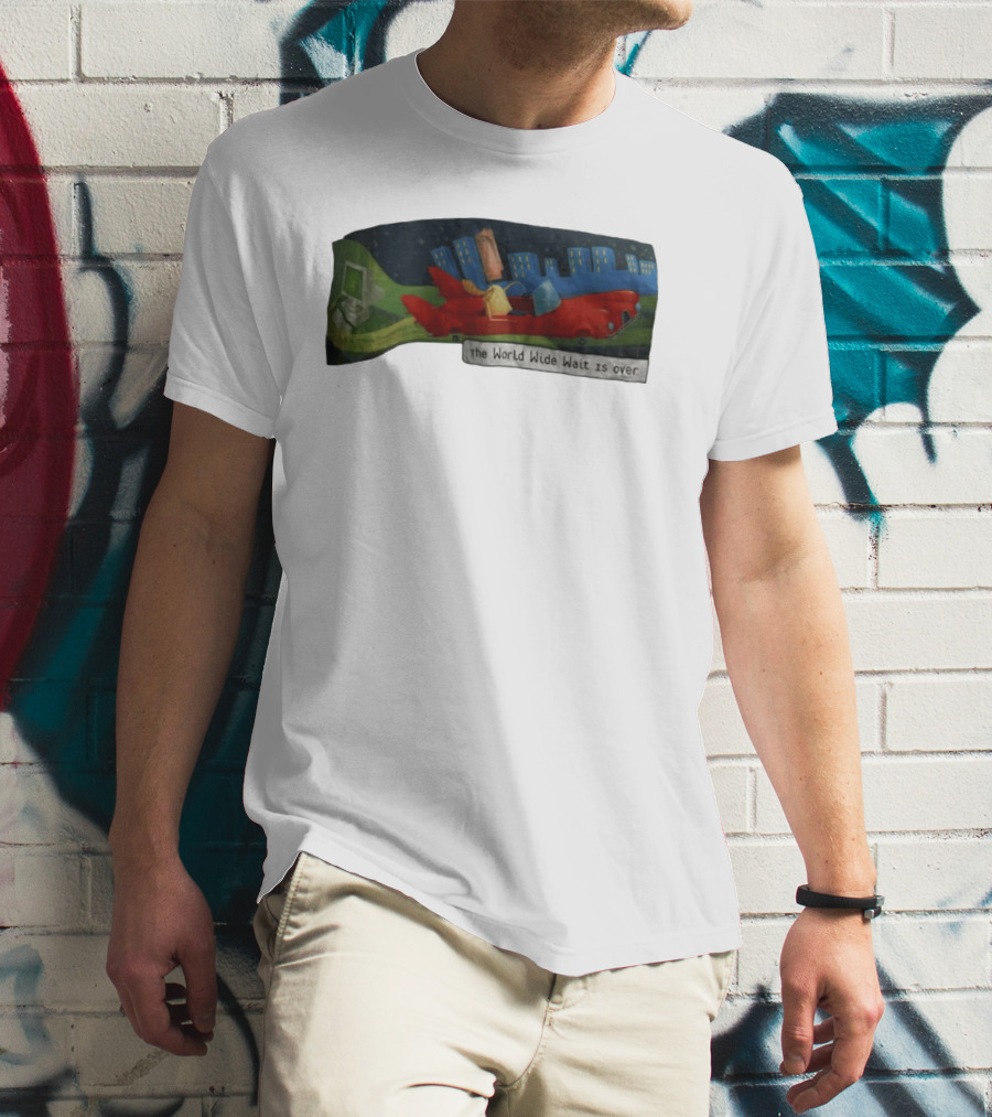 The World Wide Wait Is Over Red Car Cityscape Adventure T-Shirt