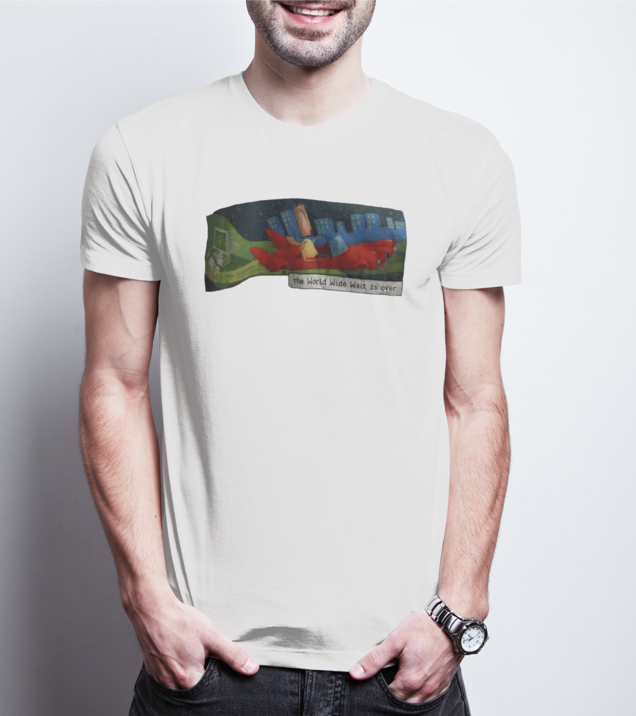 The World Wide Wait Is Over Red Car Cityscape Adventure T-Shirt
