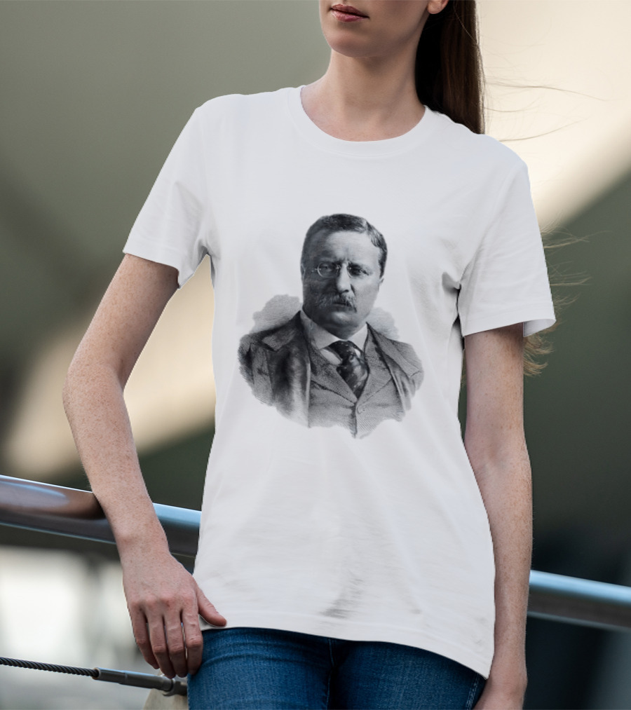Theodore Roosevelt Engraving President USA Iconic Historical Figure T-Shirt