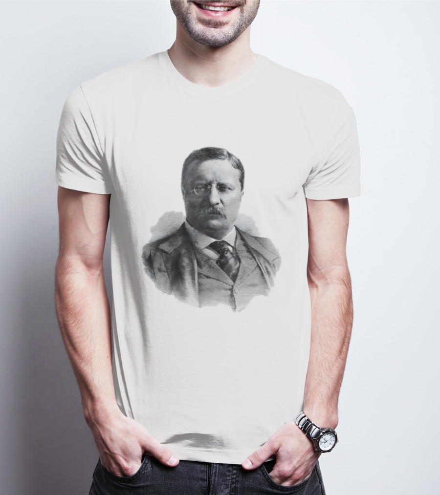 Theodore Roosevelt Engraving President USA Iconic Historical Figure T-Shirt