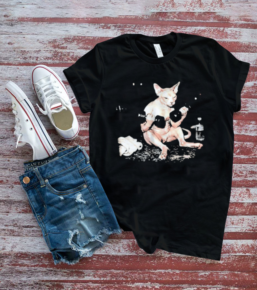 Sphynx Cat Lifting Weights Fitness T-Shirt