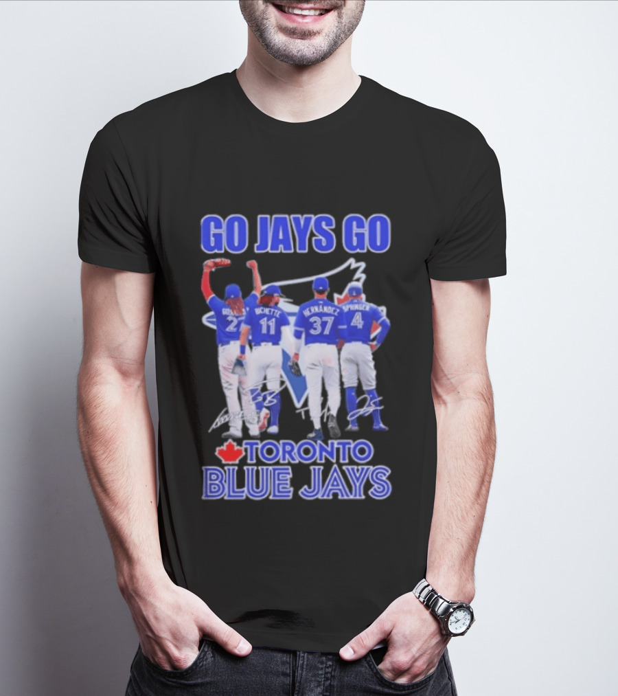 Go Jays Go Toronto Blue Jays Bichette Guerrero Hernandez Springer Autographed Baseball T-Shirt