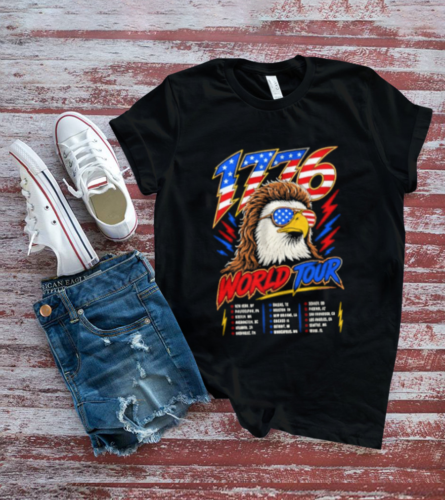 1776 World Tour Bald Eagle Mullet USA Flag Sunglasses T-Shirt