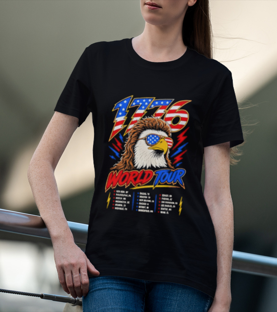 1776 World Tour Bald Eagle Mullet USA Flag Sunglasses T-Shirt