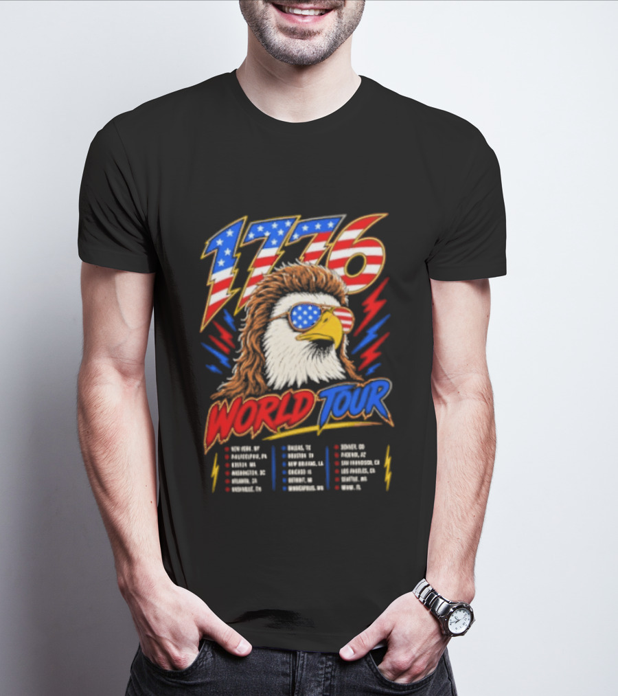 1776 World Tour Bald Eagle Mullet USA Flag Sunglasses T-Shirt