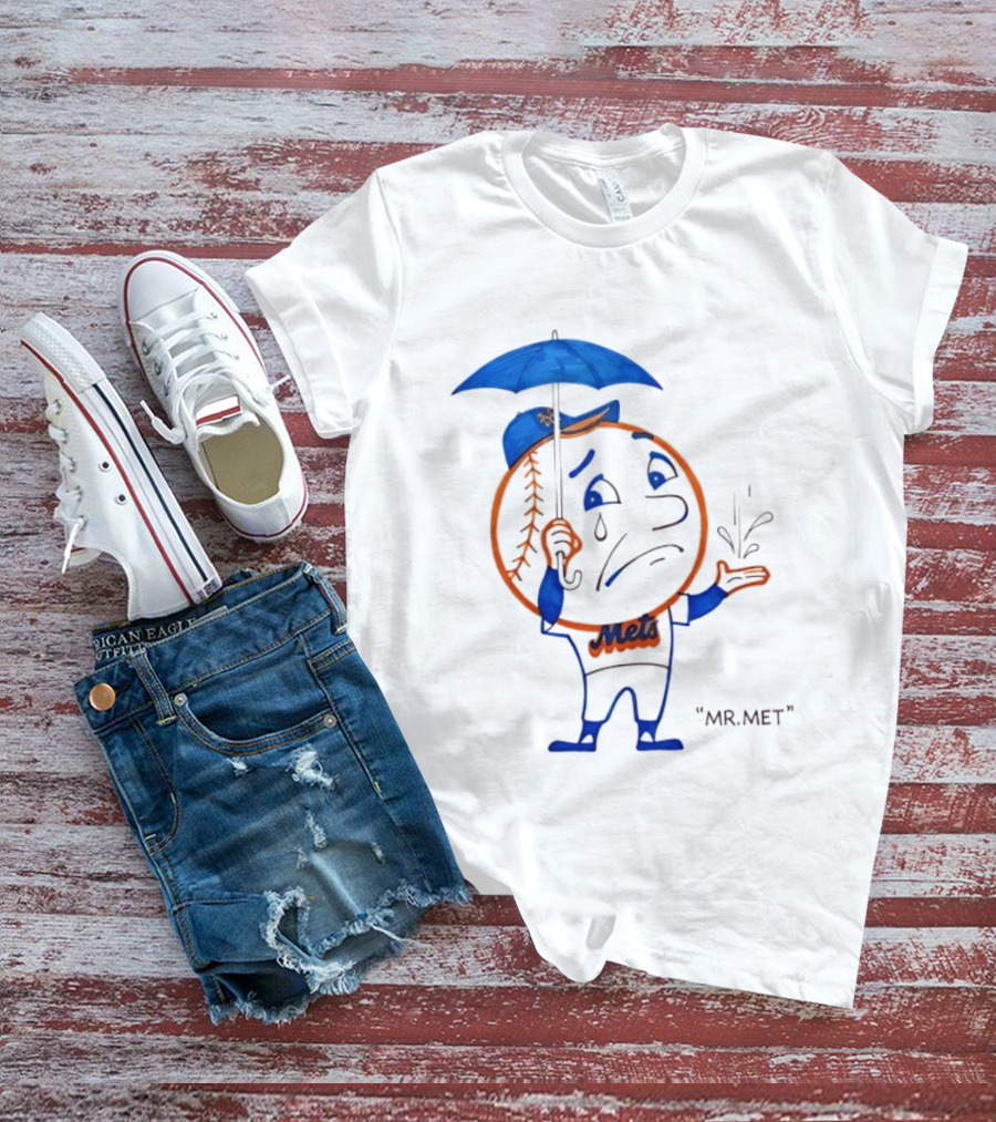 Mr Met New York Mets Rainy Day Mascot Umbrella Splash T-Shirt