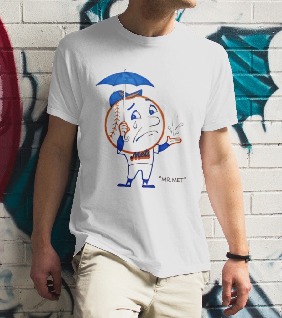 Mr Met New York Mets Rainy Day Mascot Umbrella Splash T-Shirt