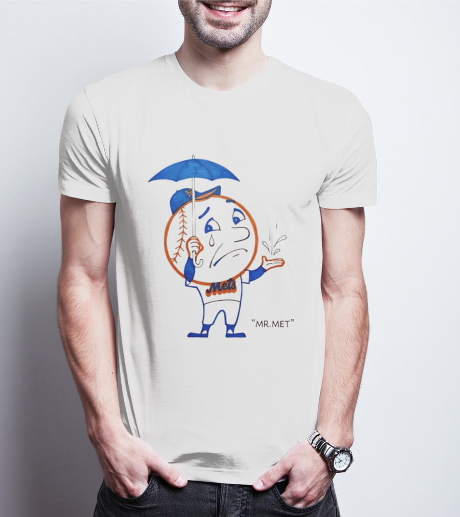 Mr Met New York Mets Rainy Day Mascot Umbrella Splash T-Shirt