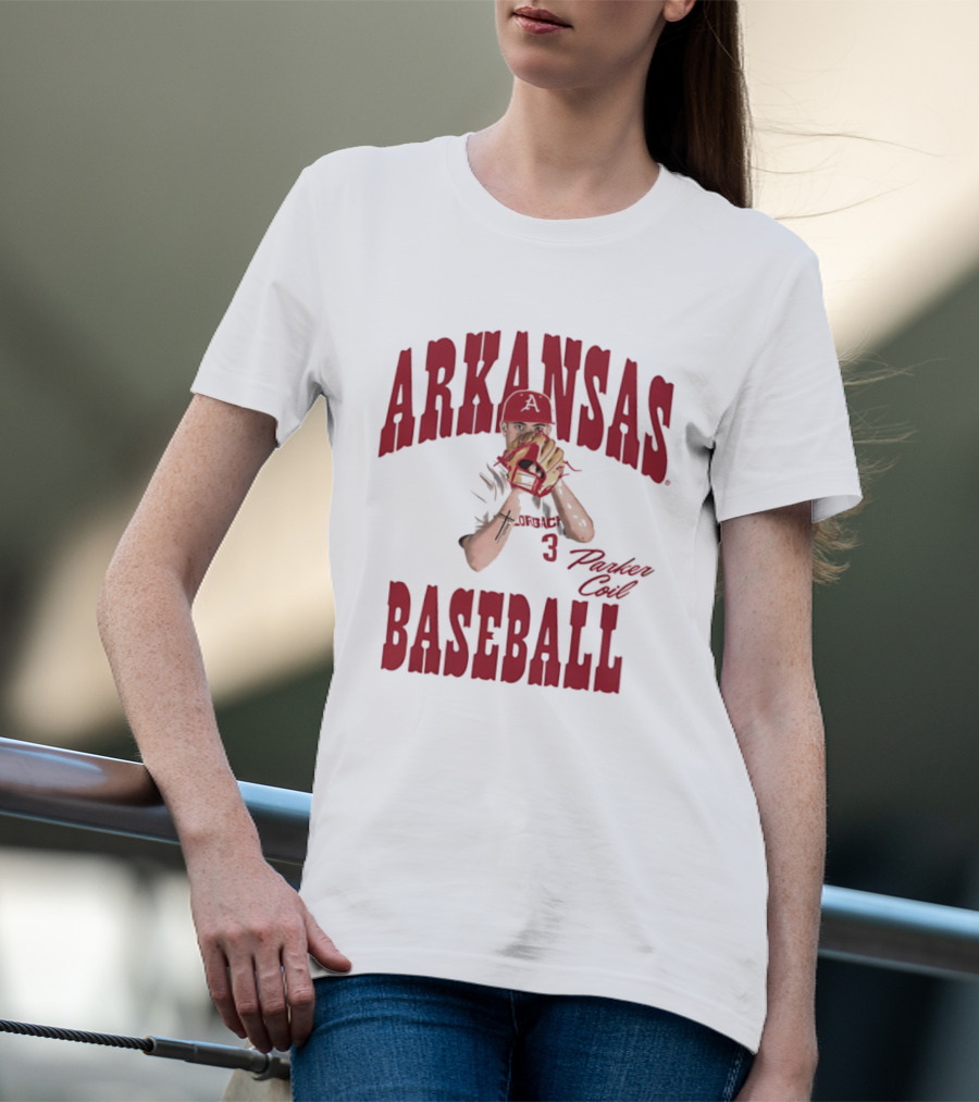 Arkansas Baseball Parker Coil Pitcher Glove Razorbacks Player 3 T-Shirt