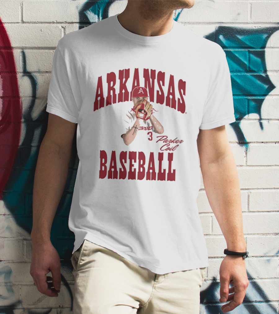 Arkansas Baseball Parker Coil Pitcher Glove Razorbacks Player 3 T-Shirt