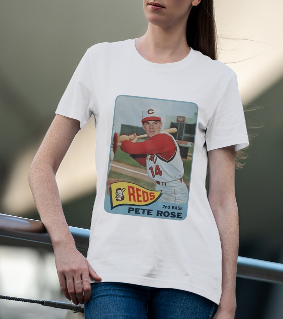 Cincinnati Reds Pete Rose 2nd Base Player Card Vintage Baseball T-Shirt