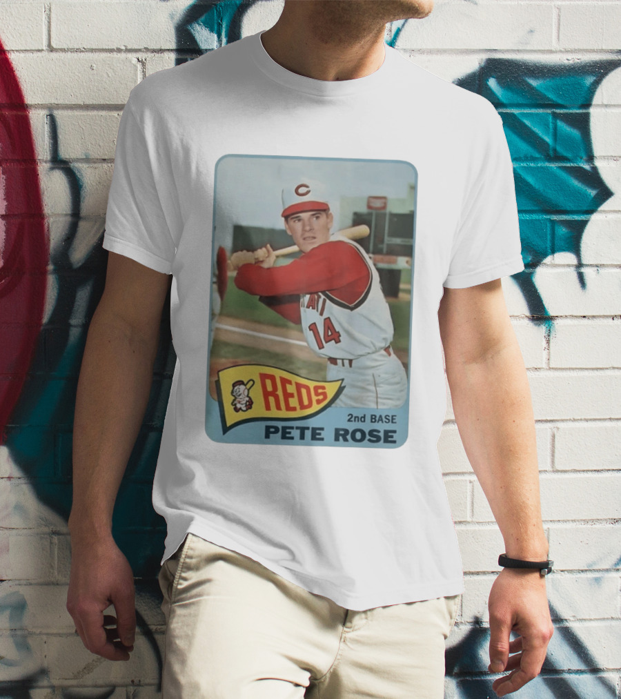 Cincinnati Reds Pete Rose 2nd Base Player Card Vintage Baseball T-Shirt