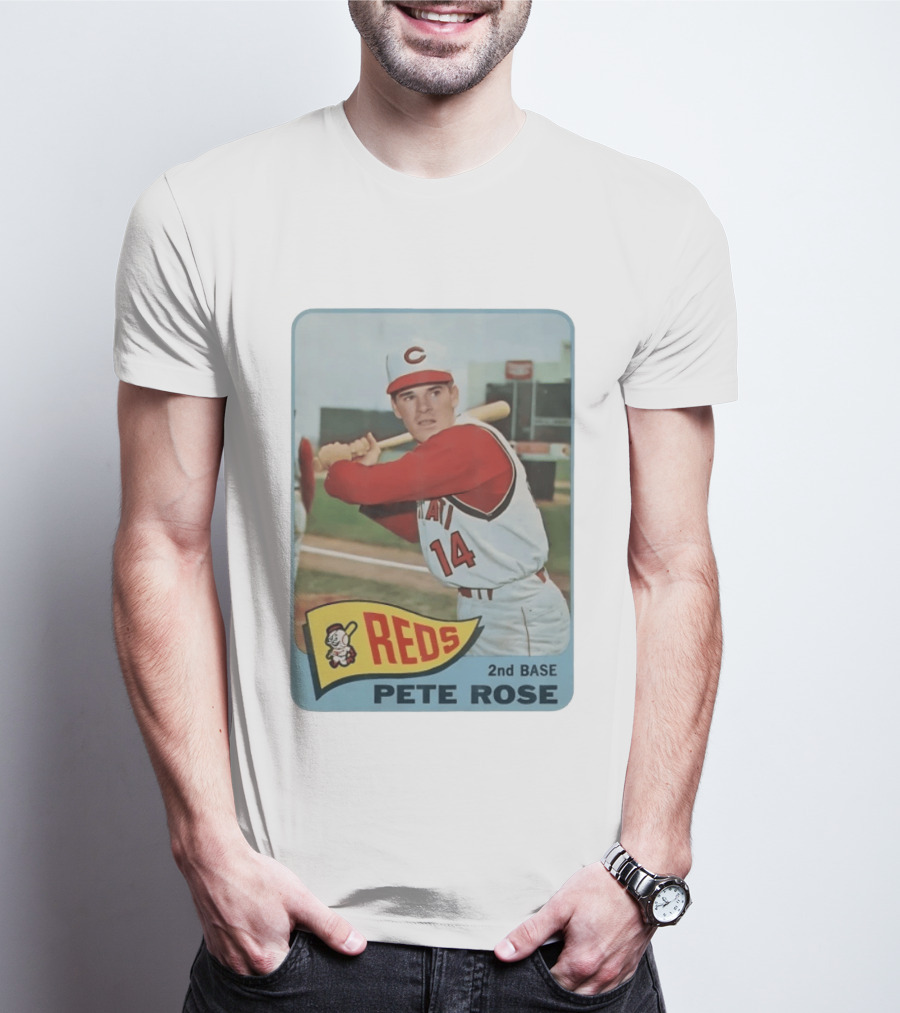 Cincinnati Reds Pete Rose 2nd Base Player Card Vintage Baseball T-Shirt