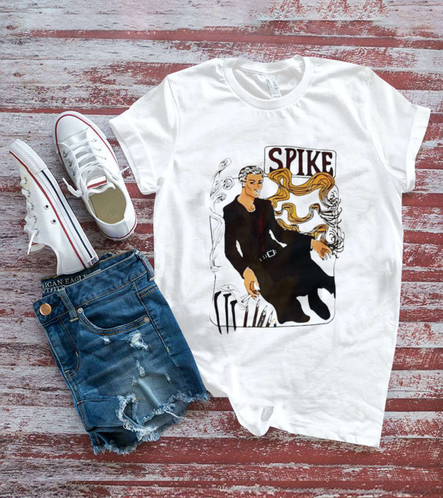 Spike Buffy The Vampire Slayer Illustrated Design With Abstract Vines And Accents T-Shirt