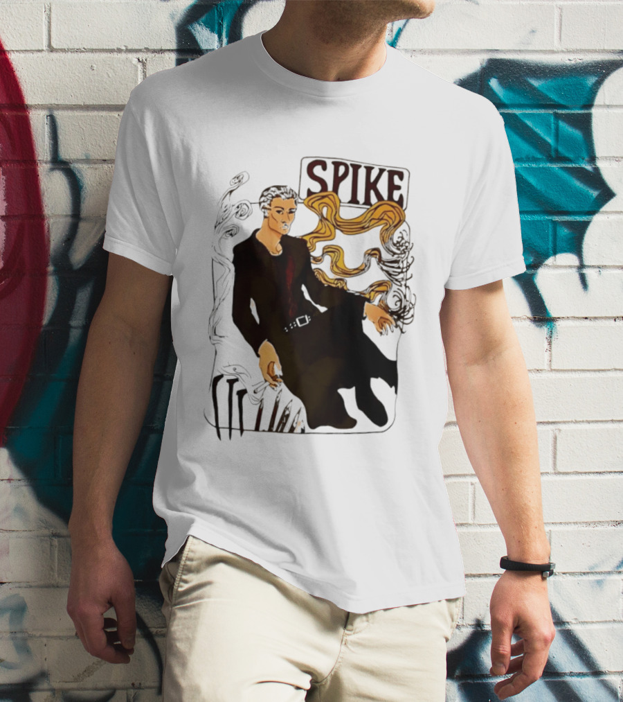 Spike Buffy The Vampire Slayer Illustrated Design With Abstract Vines And Accents T-Shirt