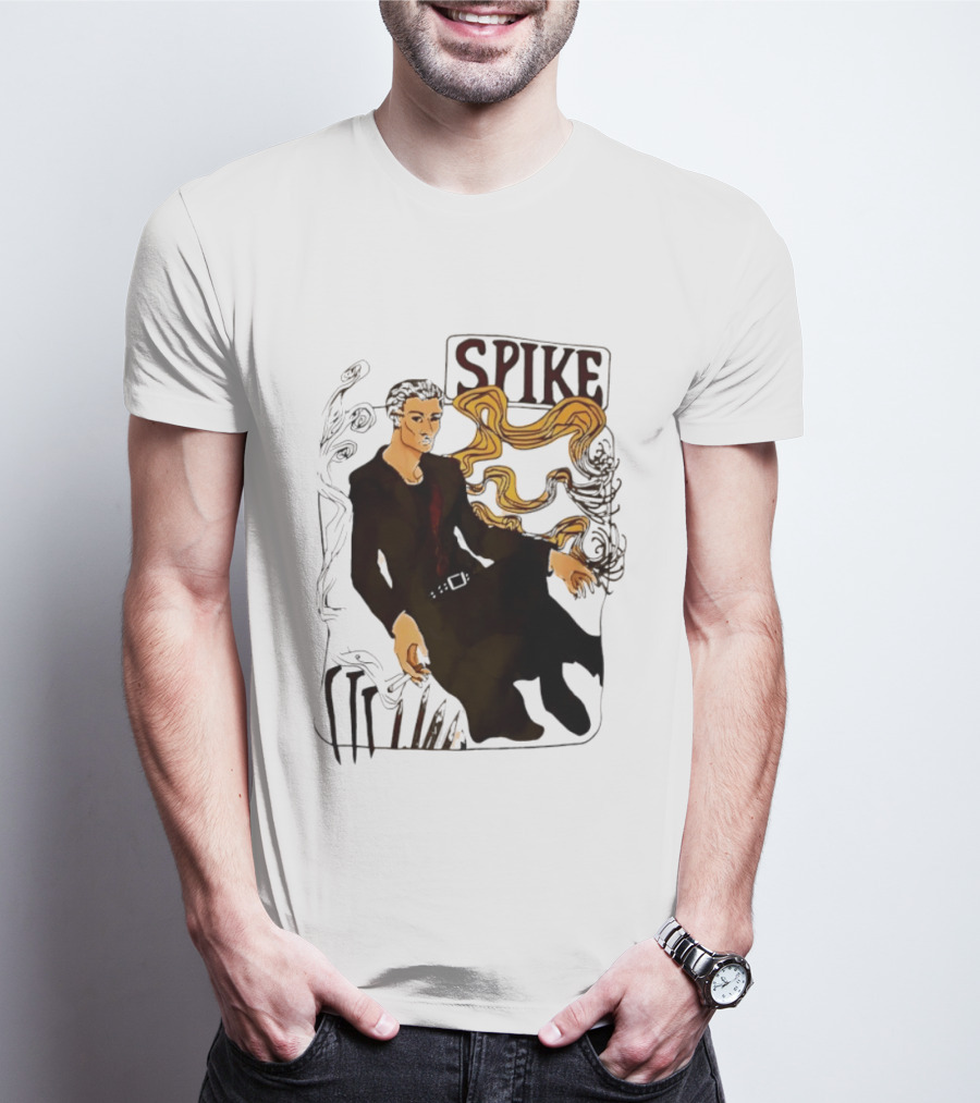 Spike Buffy The Vampire Slayer Illustrated Design With Abstract Vines And Accents T-Shirt