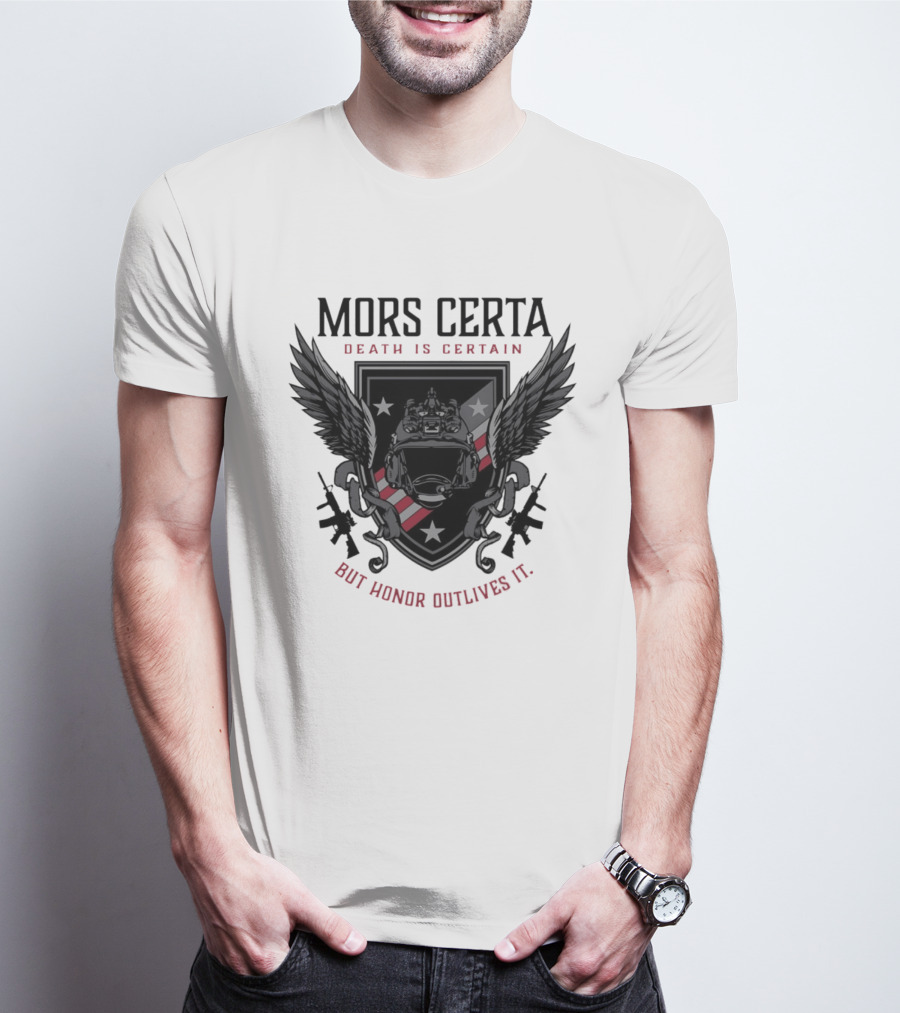 Mors Certa Death Is Certain But Honor Outlives It Winged Helmet Warrior's Legacy T-Shirt