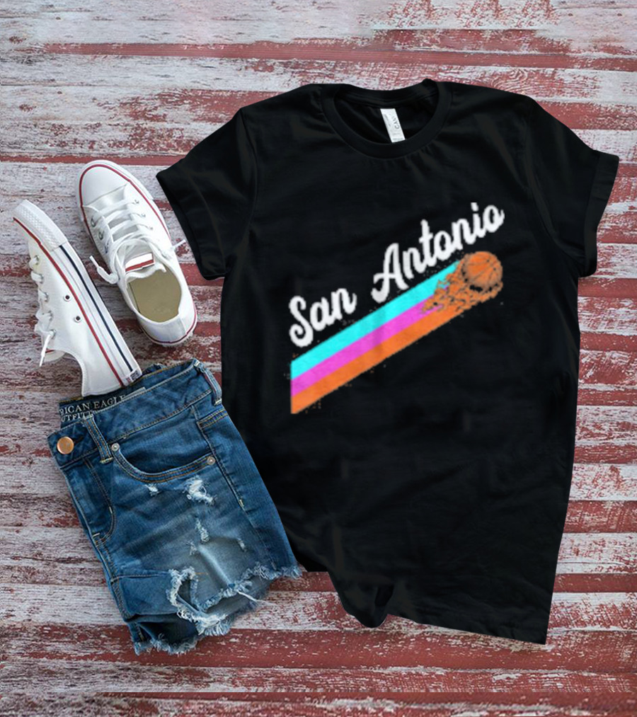 San Antonio Retro Basketball Multicolor Stripes T-Shirt