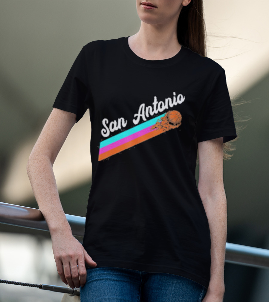 San Antonio Retro Basketball Multicolor Stripes T-Shirt