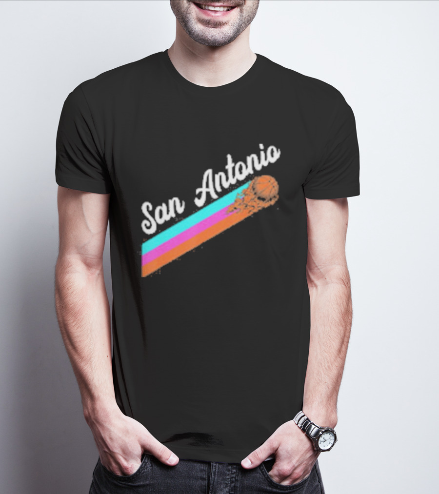 San Antonio Retro Basketball Multicolor Stripes T-Shirt