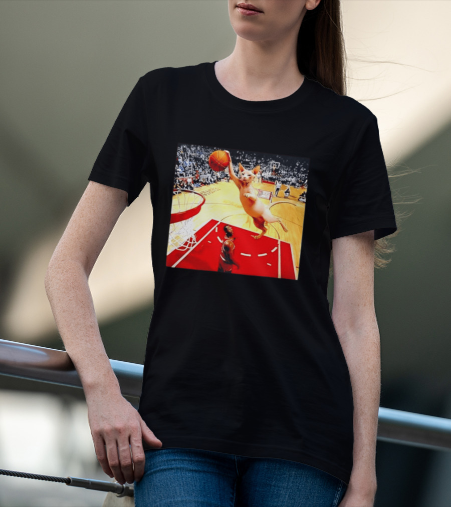 Sphynx Cat Slam Dunk Basketball Scene With Crowd T-Shirt