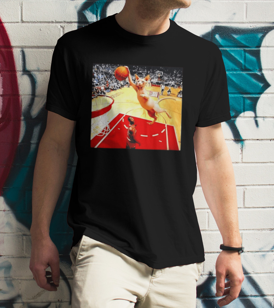 Sphynx Cat Slam Dunk Basketball Scene With Crowd T-Shirt