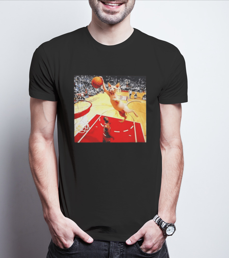 Sphynx Cat Slam Dunk Basketball Scene With Crowd T-Shirt