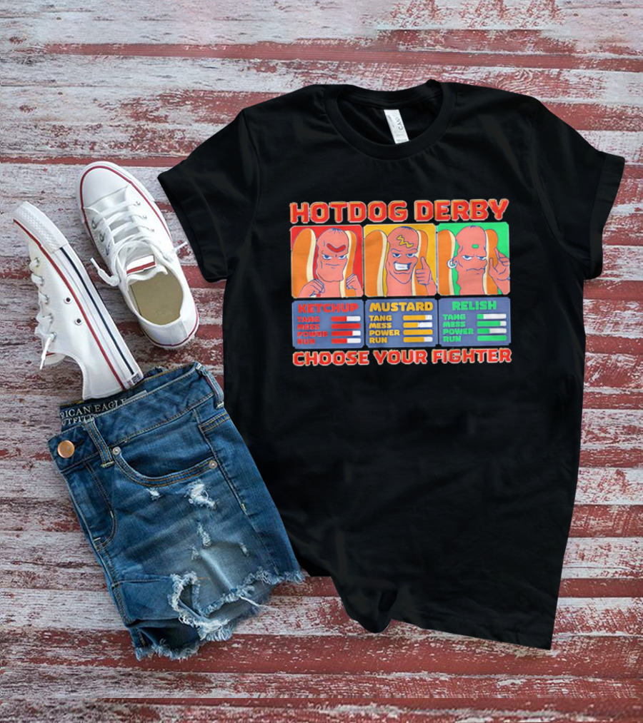 Hot Dog Derby Ketchup Mustard Relish Choose Your Fighter T-Shirt