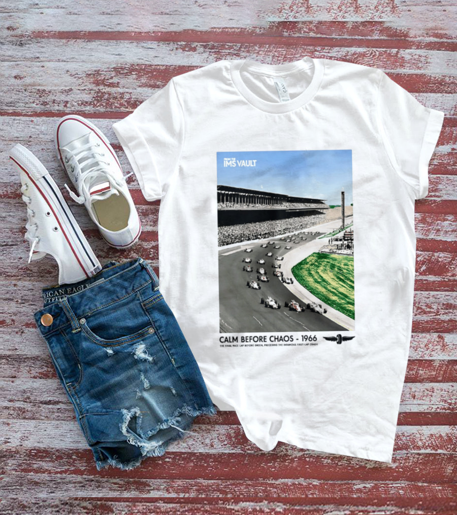 From The IMS Vault Calm Before Chaos 1966 Indianapolis Motor Speedway Racing Scene T-Shirt