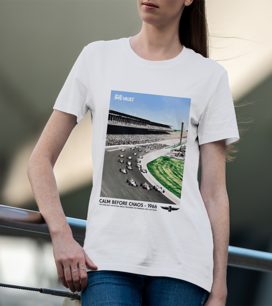 From The IMS Vault Calm Before Chaos 1966 Indianapolis Motor Speedway Racing Scene T-Shirt