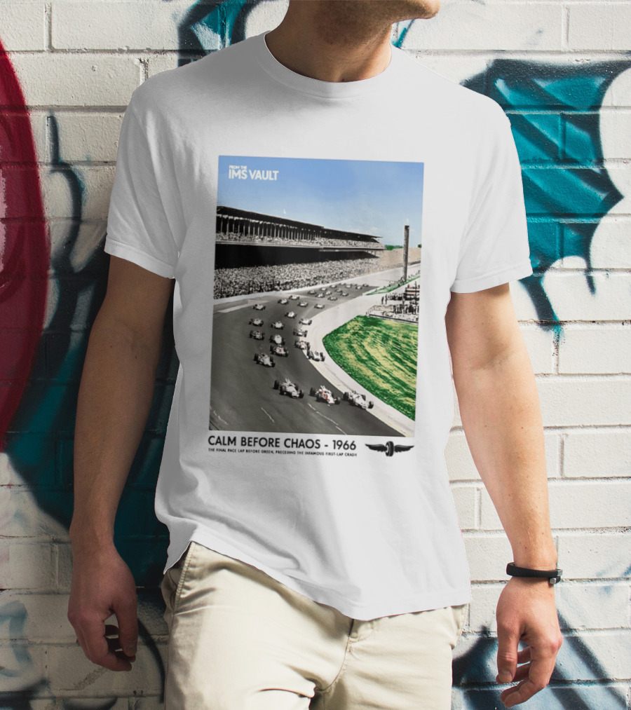 From The IMS Vault Calm Before Chaos 1966 Indianapolis Motor Speedway Racing Scene T-Shirt