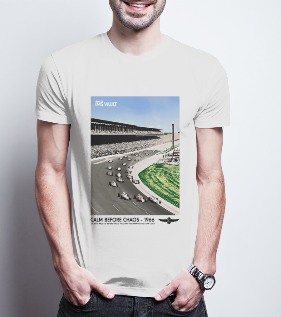 From The IMS Vault Calm Before Chaos 1966 Indianapolis Motor Speedway Racing Scene T-Shirt
