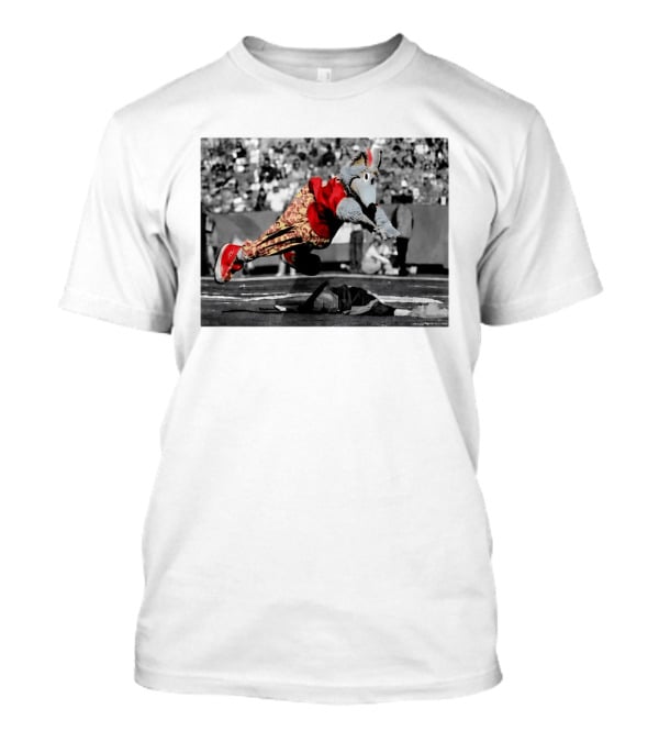 Cyrus Allen K.C. Wolf Flying Leap Football Mascot Action T-Shirt