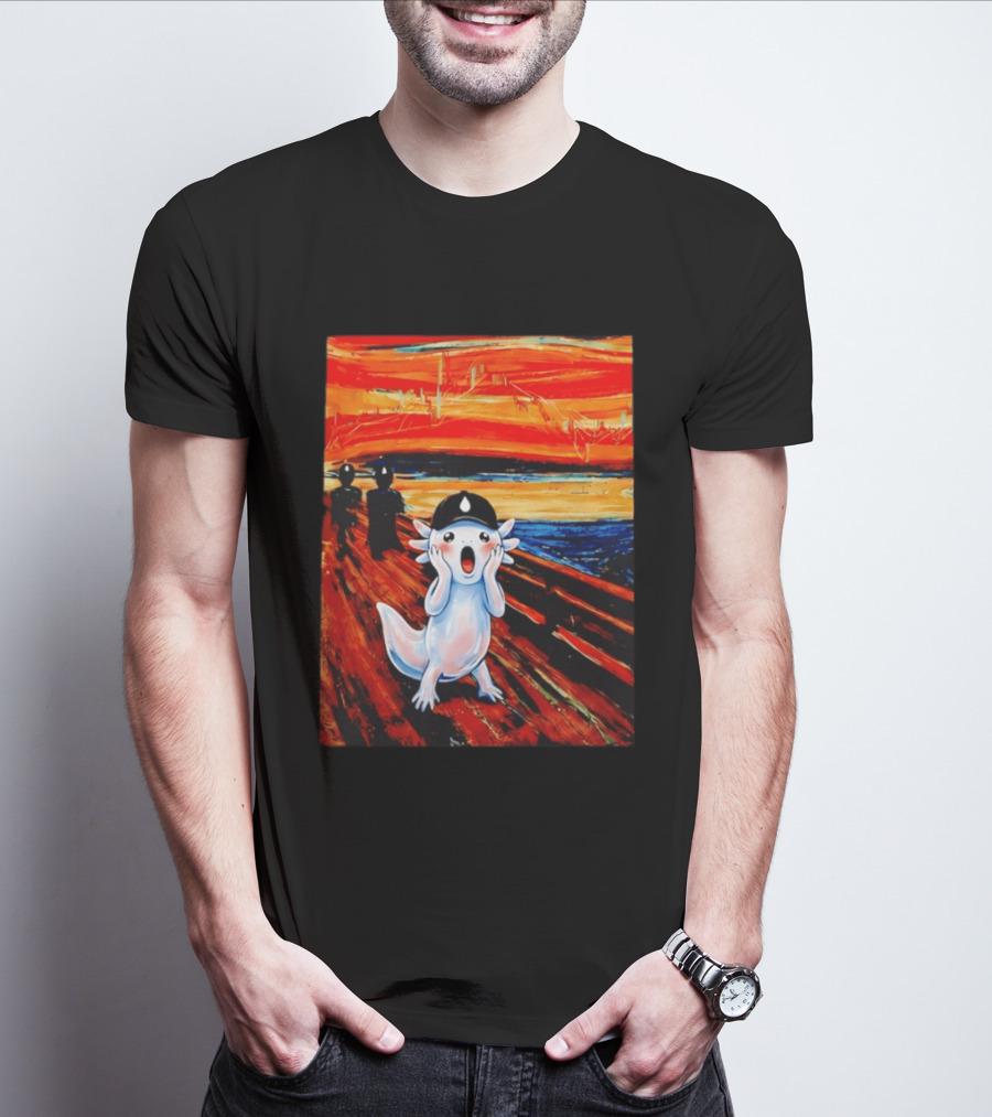 Axolotl Liquid The Scream Parody Painting Munch T-Shirt