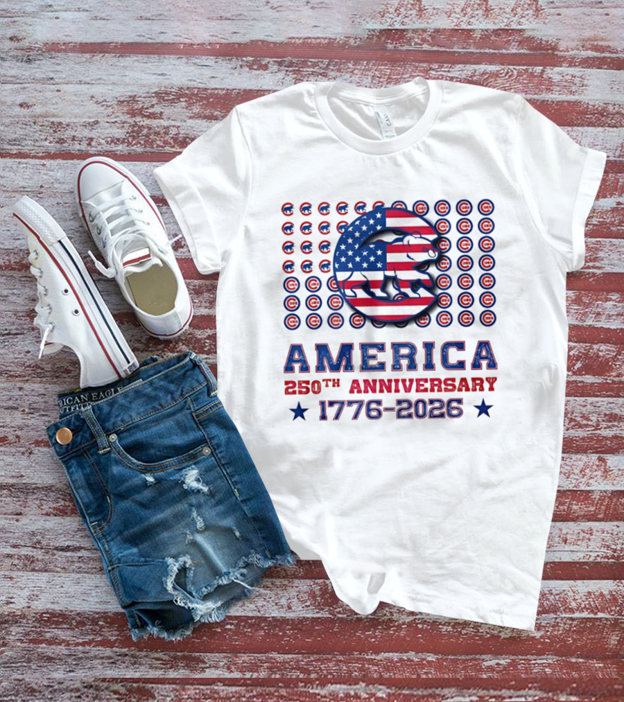 Chicago Cubs America 250th Anniversary 1776 2026 Stars And Stripes Bear T-Shirt