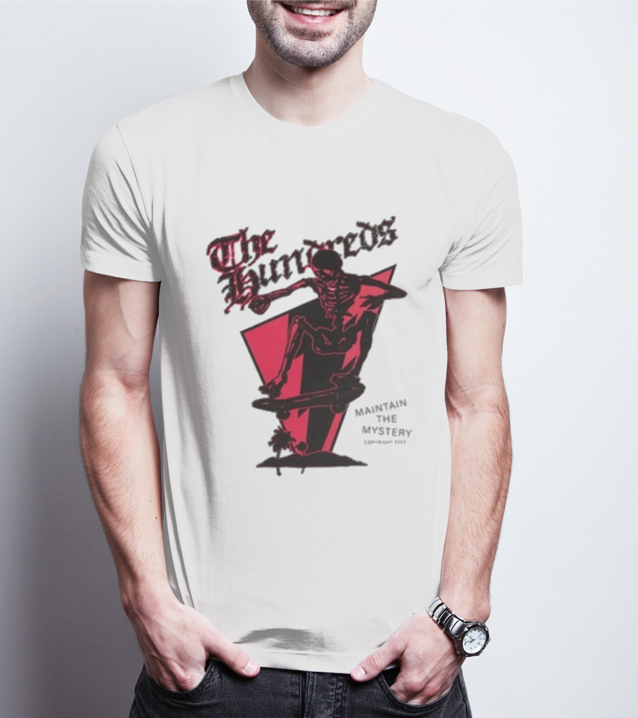 The Hundreds Skeleton Skateboard Maintain The Mystery Skull Mountain 2023 T-Shirt