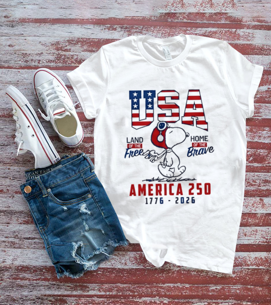 USA Snoopy Land Free Home Brave America 250 1776 2026 T-Shirt