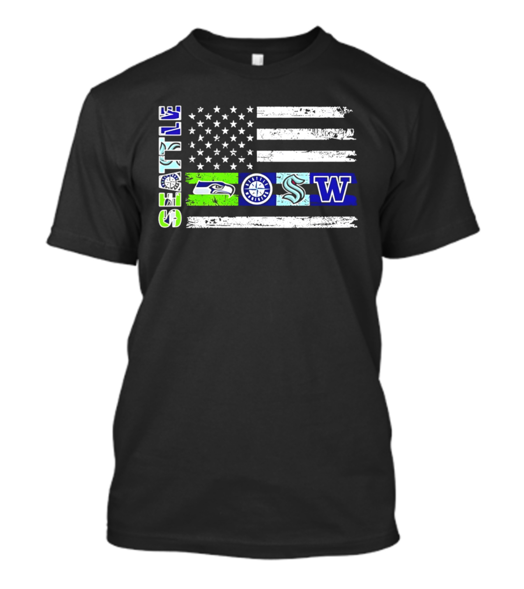Seattle Seahawks Mariners Kraken Washington Flag T-Shirt