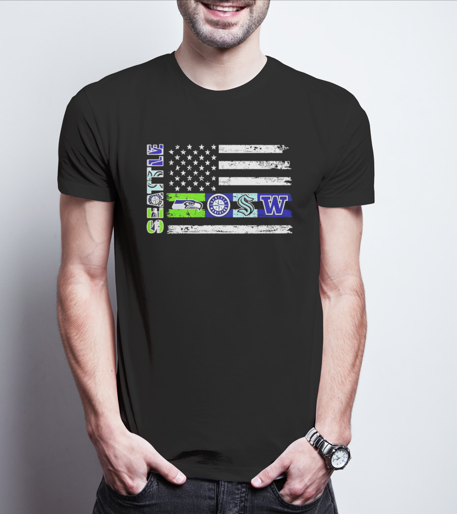 Seattle Seahawks Mariners Kraken Washington Flag T-Shirt