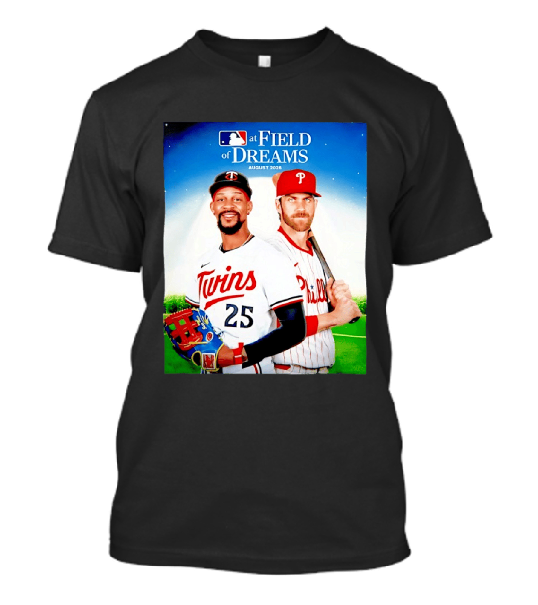 Twins Buxton Vs Phillies Harper MLB At Field Of Dreams August 2026 T-Shirt