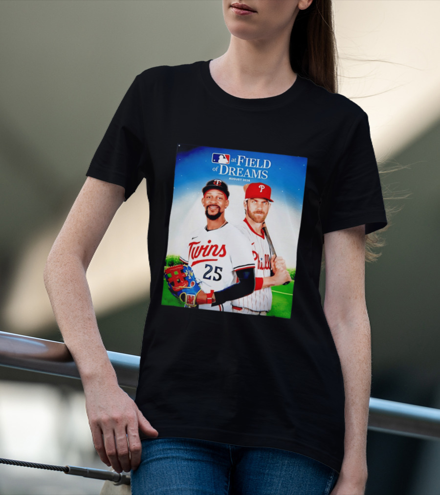 Twins Buxton Vs Phillies Harper MLB At Field Of Dreams August 2026 T-Shirt