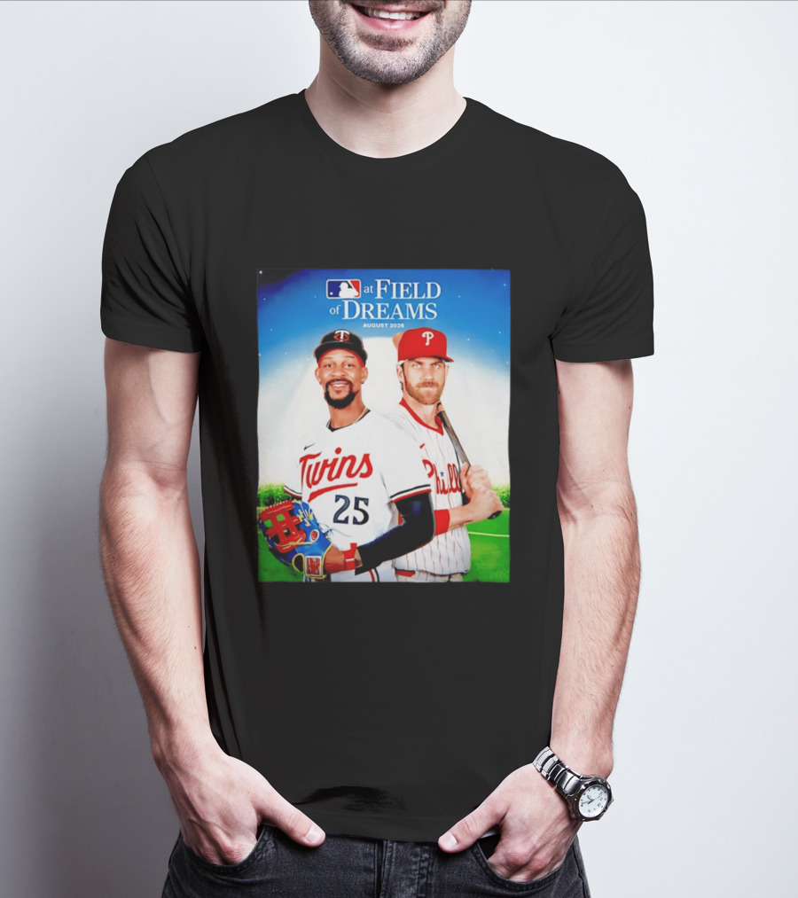 Twins Buxton Vs Phillies Harper MLB At Field Of Dreams August 2026 T-Shirt