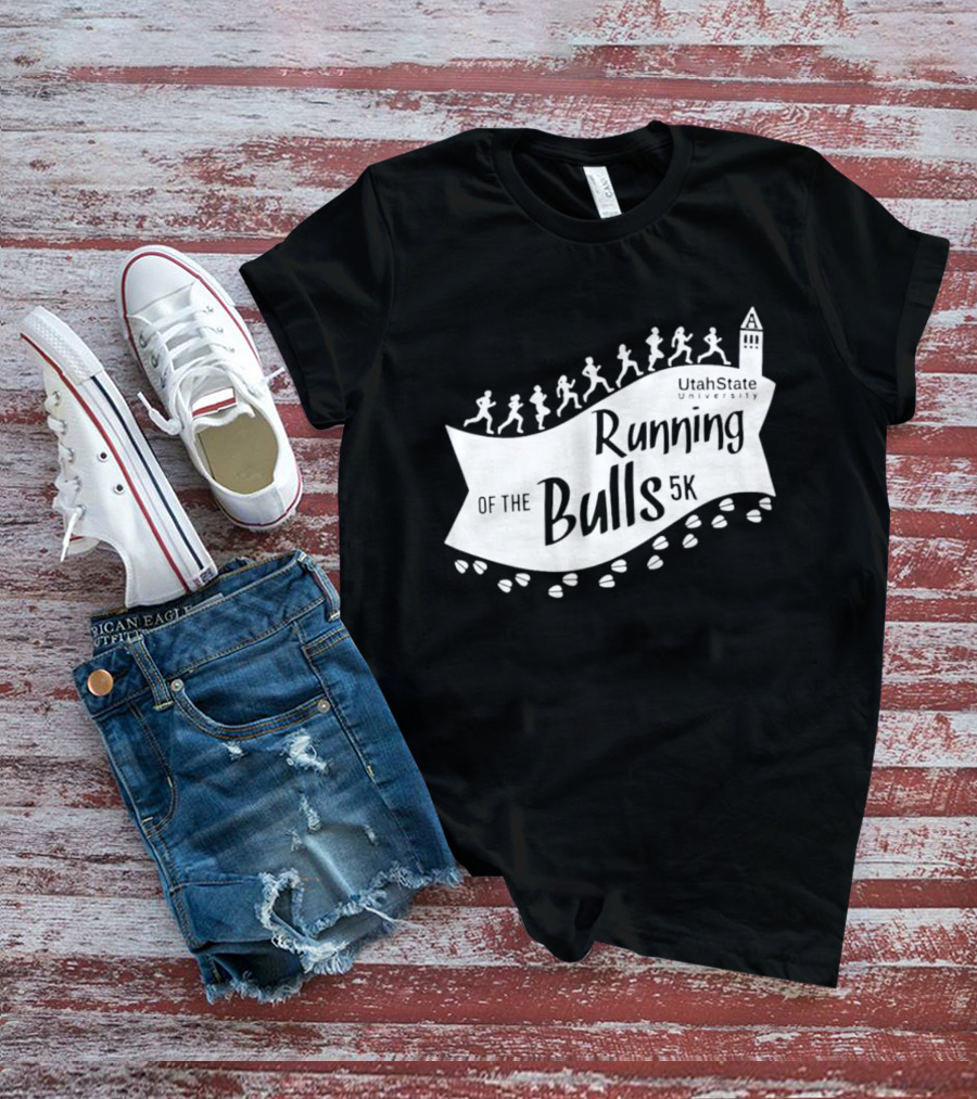 Utah State Running Of The Bulls 5K Event With Runners And Tower T-Shirt
